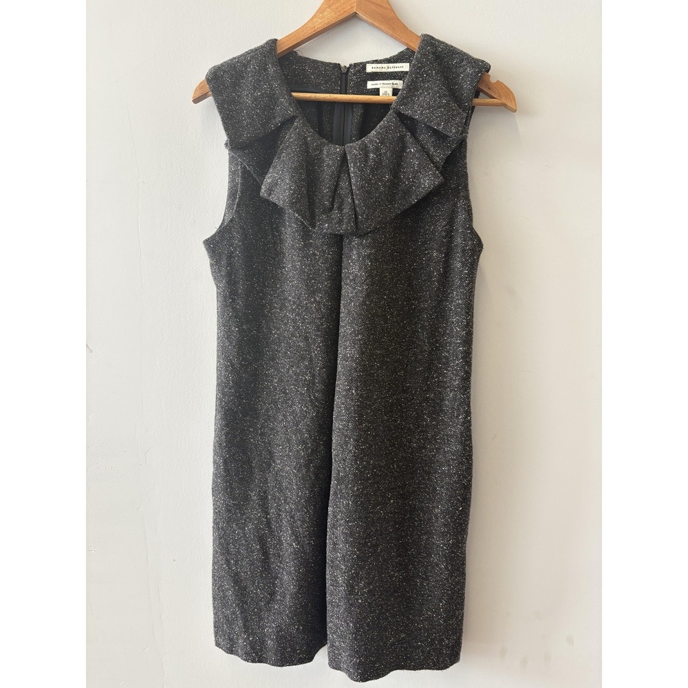 Banana Republic Dress Womens 12 Gray Tweed Ruffle Neck Sleeveless Shift Mini